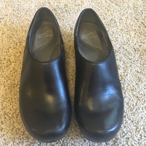 Dansko black clogs with design down side 38